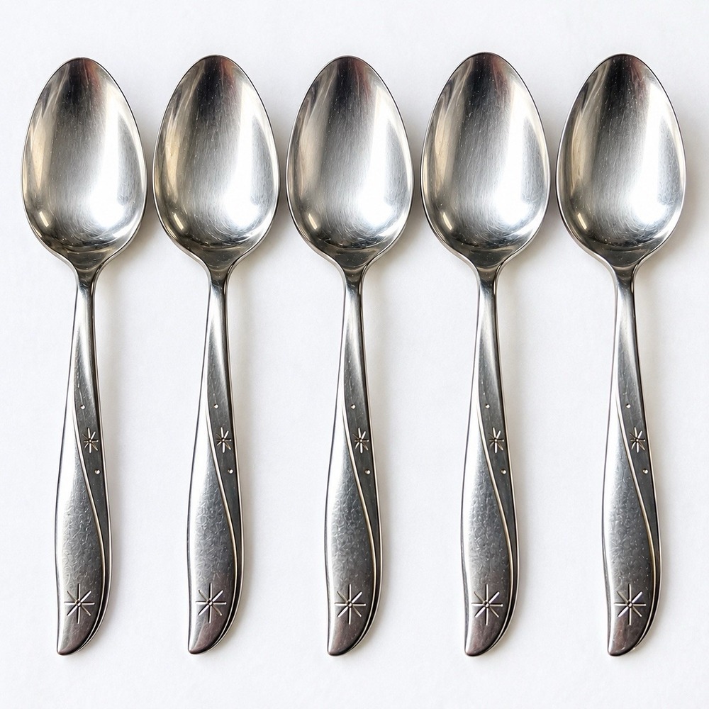 Oneida Community Twin Star 5 Teaspoons Atomic Starburst MCM Vintage Stainless